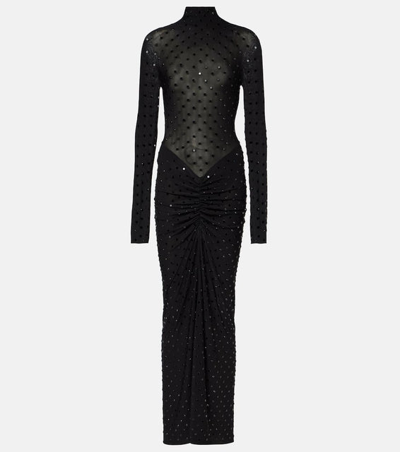 Alaia Embellished ruched jersey maxi dress