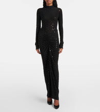 Alaia Embellished ruched jersey maxi dress