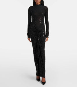 Alaia Embellished ruched jersey maxi dress