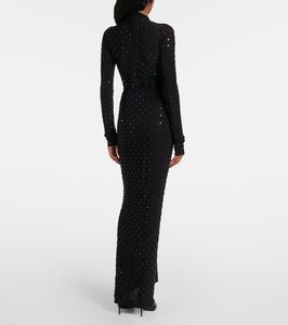 Alaia Embellished ruched jersey maxi dress