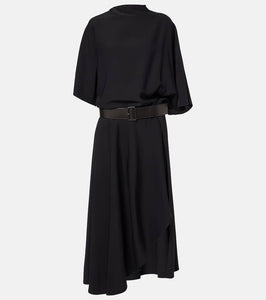 Alaia Belted leather-trimmed midi dress