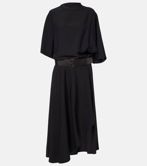 Alaia Belted leather-trimmed midi dress