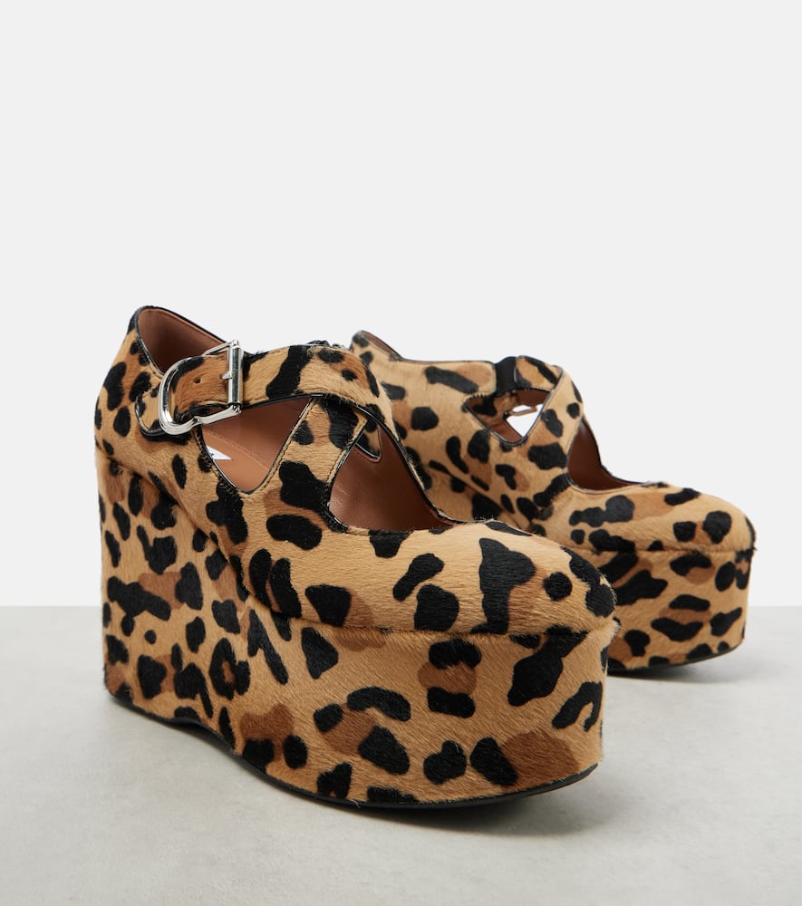 Alaia Criss Cross leopard-print calf hair wedges