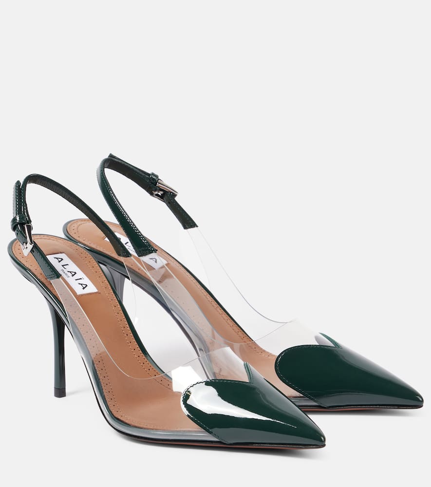 Alaia Le C√Ö¬ìur 90 patent leather and PU slingback pumps