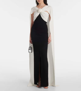 Roland Mouret Caped floral-appliqu√É¬© cady gown