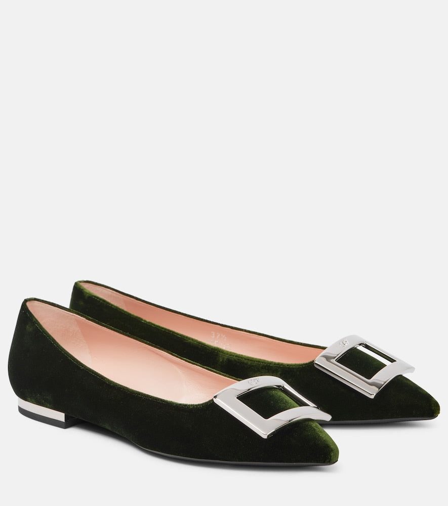 Green Roger Vivier Faux fur-trimmed ballet flats - Ballerina Flats
