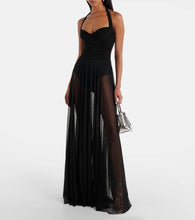Norma Kamali Cayla draped mesh maxi dress