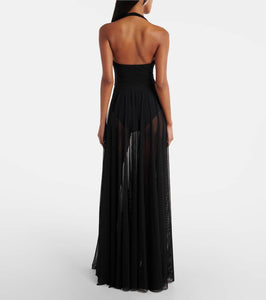 Norma Kamali Cayla draped mesh maxi dress