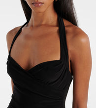 Norma Kamali Cayla draped mesh maxi dress