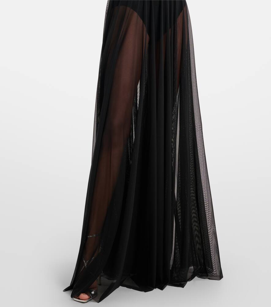 Norma Kamali Cayla draped mesh maxi dress