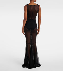 Norma Kamali Tara ruched mesh gown