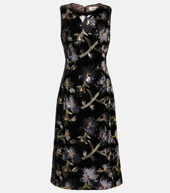 Diane von Furstenberg Coral sequined floral midi dress