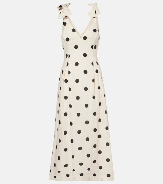 Zimmermann Polka-dot bow-detail linen midi dress