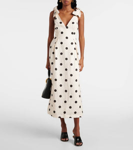 Zimmermann Polka-dot bow-detail linen midi dress