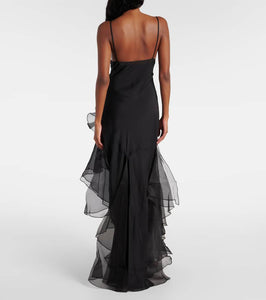 SIR Sage Flounce ruffled sheer silk maxi dress