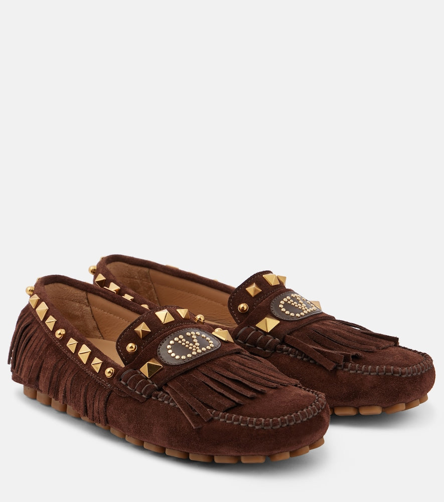 Valentino Garavani VLogo fringed suede driving shoes