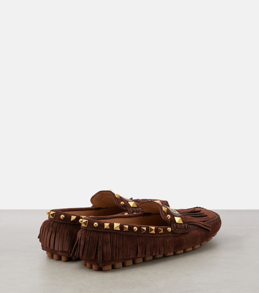 Valentino Garavani VLogo fringed suede driving shoes