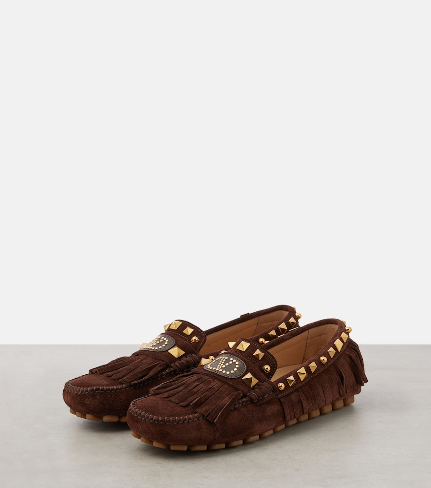 Valentino Garavani VLogo fringed suede driving shoes