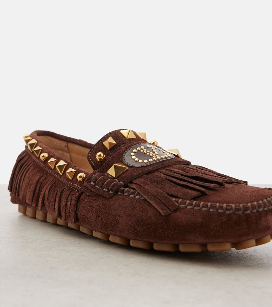 Valentino Garavani VLogo fringed suede driving shoes