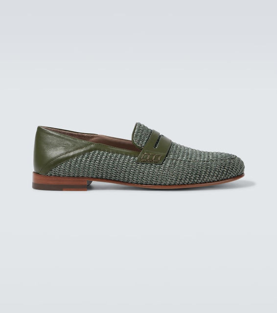 Manolo Blahnik Padstow leather-trimmed raffia loafers