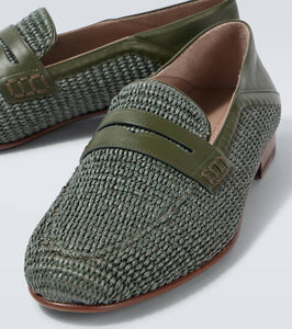 Manolo Blahnik Padstow leather-trimmed raffia loafers