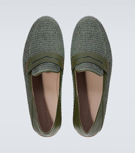 Manolo Blahnik Padstow leather-trimmed raffia loafers