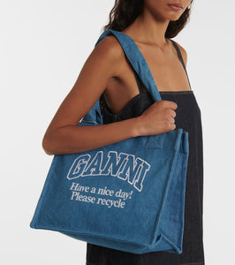 Ganni Logo denim tote bag