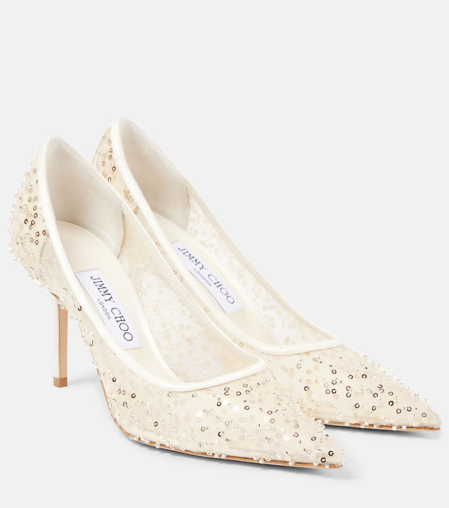 Jimmy Choo Love 85 beaded mesh pumps