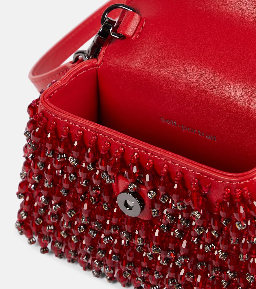 Self-Portrait Bow Micro beaded leather tote bag
