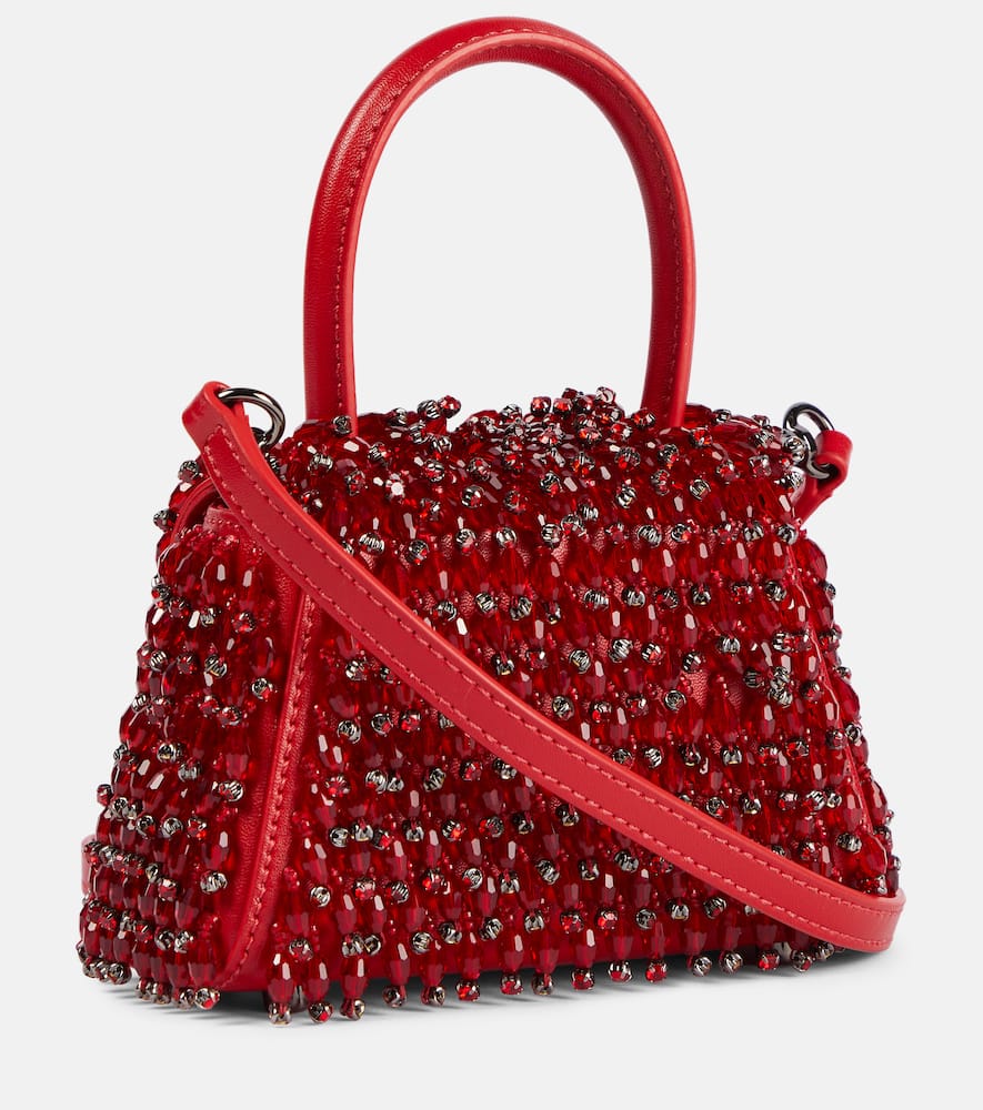 Self-Portrait Bow Micro beaded leather tote bag