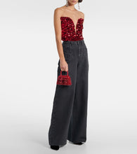 Self-Portrait Bow Micro beaded leather tote bag