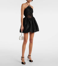 Self-Portrait Lace-trimmed halterneck taffeta minidress