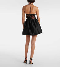 Self-Portrait Lace-trimmed halterneck taffeta minidress