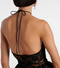 Self-Portrait Lace-trimmed halterneck taffeta minidress