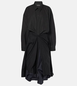 Balenciaga Gathered tie-front cotton shirt dress
