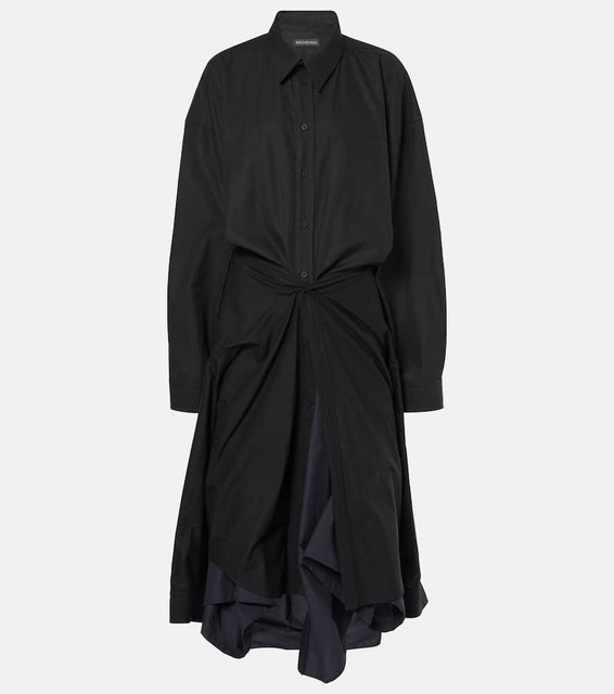 Balenciaga Gathered tie-front cotton shirt dress
