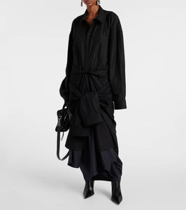 Balenciaga Gathered tie-front cotton shirt dress