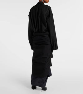 Balenciaga Gathered tie-front cotton shirt dress