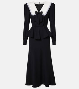 Alessandra Rich Bow-detail peplum satin midi dress