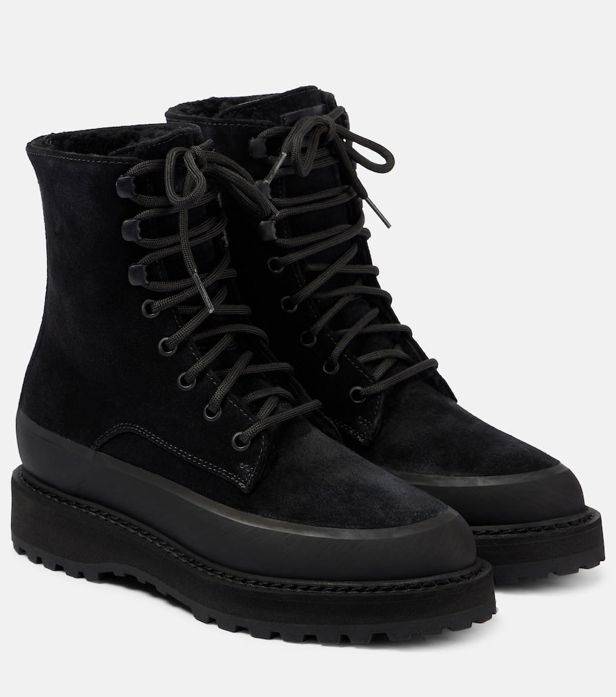 Le Monde Beryl Dolomite shearling-trimmed suede ankle boots