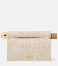 Jacquemus Rond Carr√É¬© leather-trimmed canvas clutch. Shop Jacquemus Clutches for women now.