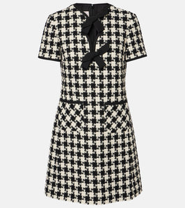 Valentino Bow-detail houndstooth tweed minidress