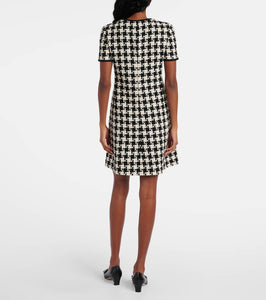 Valentino Bow-detail houndstooth tweed minidress