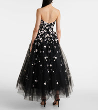 Monique Lhuillier Floral-appliqu√É¬© strapless tulle midi dress