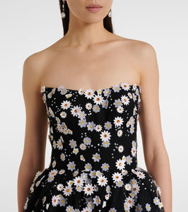 Monique Lhuillier Floral-appliqu√É¬© strapless tulle midi dress