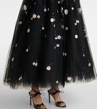 Monique Lhuillier Floral-appliqu√É¬© strapless tulle midi dress