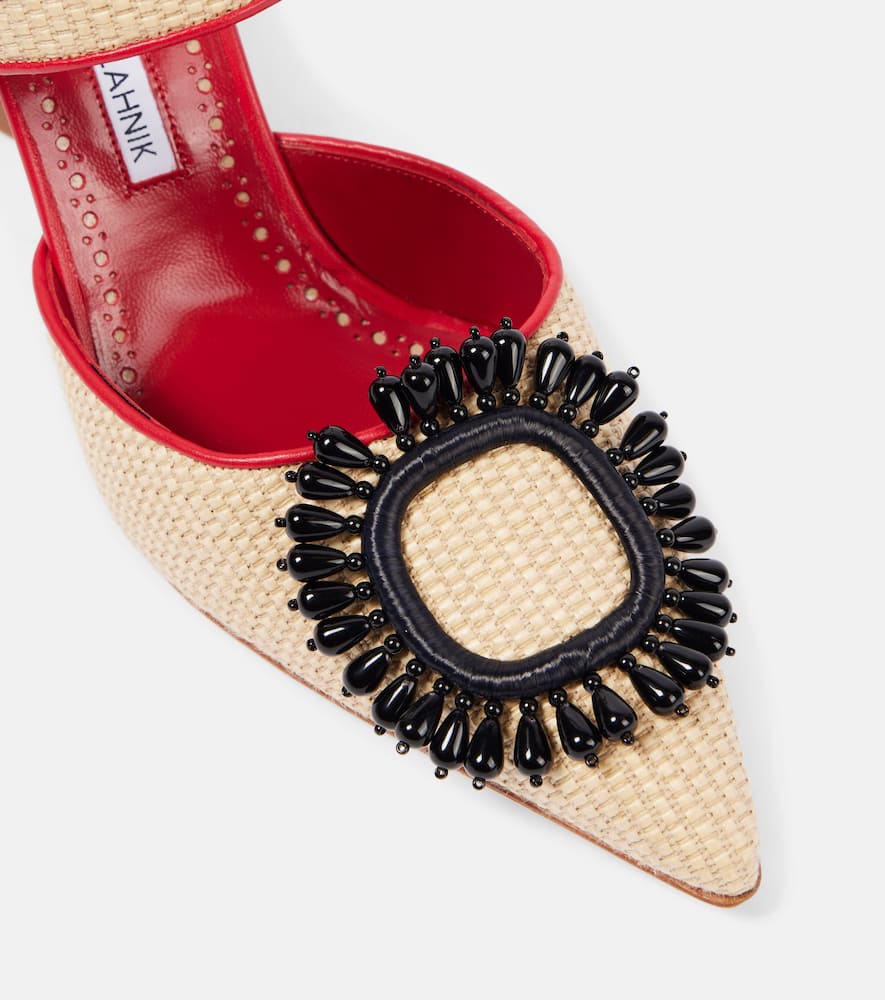 Manolo Blahnik Atika 90 embellished raffia mules