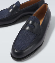 John Lobb Lopez leather and denim penny loafers