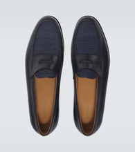 John Lobb Lopez leather and denim penny loafers