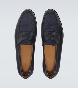 John Lobb Lopez leather and denim penny loafers